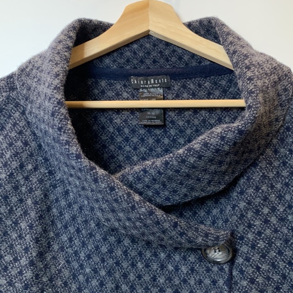 ChiaraMente sz M Wool Blend Cowl Neck Navy Blue and Grey Cardigan Sweater Blazer - Picture 3 of 7